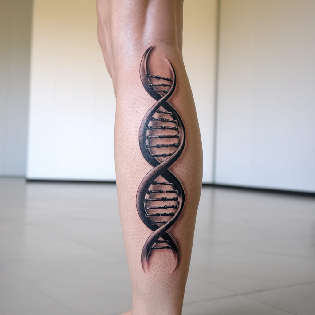 3D DNA Tattoo on the Leg