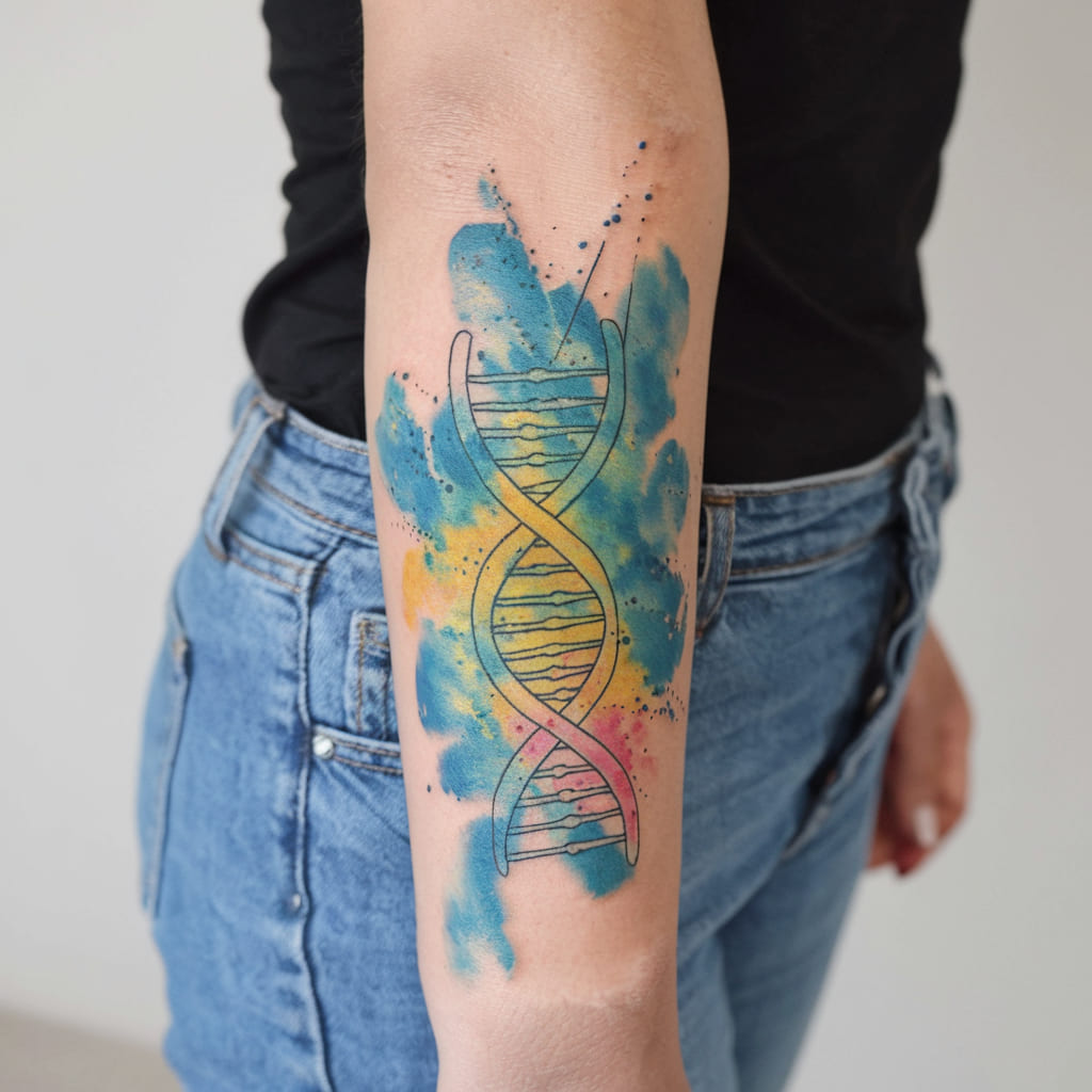 DNA Watercolor Explosion on the Forearm