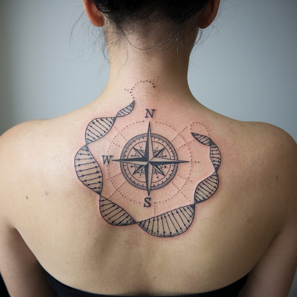 DNA and Compass on the Upper Back