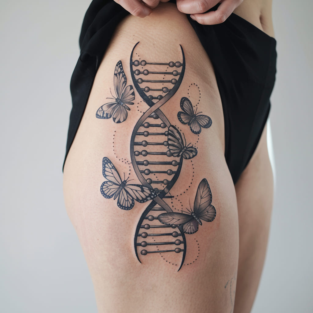 DNA with Butterflies and Moths on the Thigh