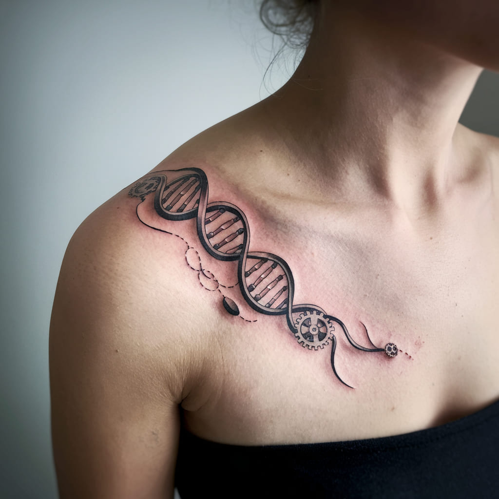 DNA with Gears and Clockwork on the Shoulder