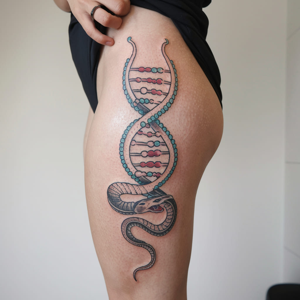 DNA with Serpent Wrapped Around It on the Leg