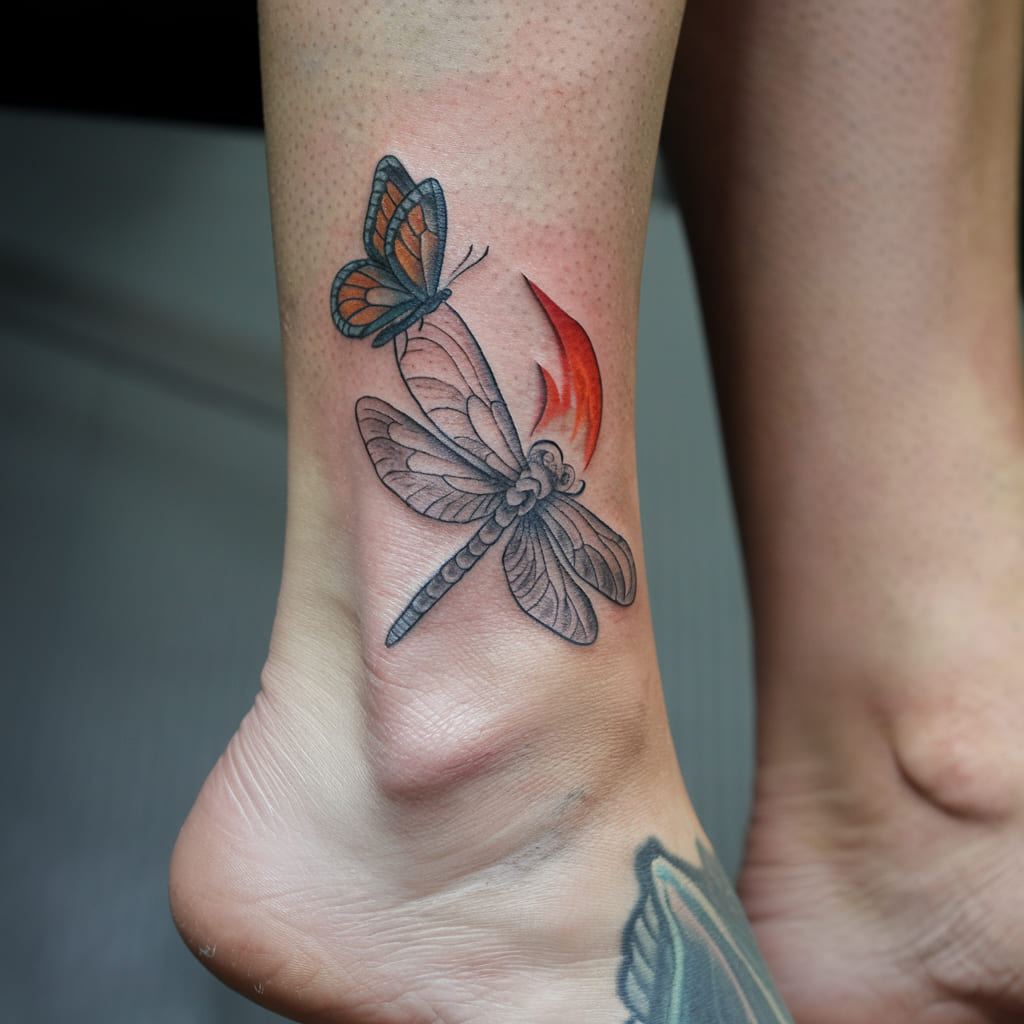 Firefly Flying with a Butterfly on the Ankle