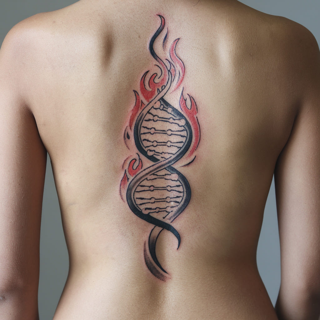 Flaming DNA Helix on the Spine