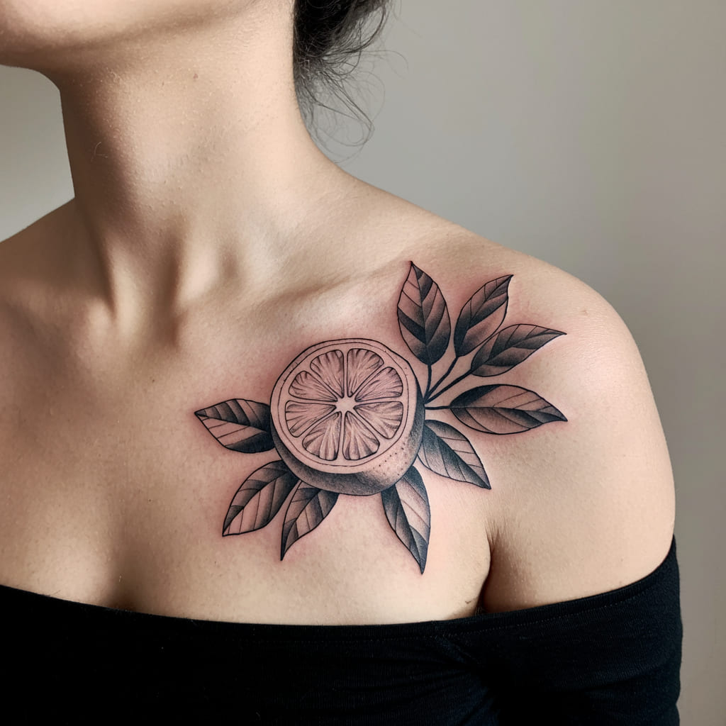 Lemon Half with Leaves on the Collarbone