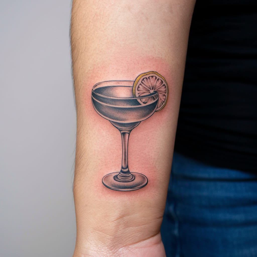 Lemon Slice in a Cocktail Glass on the Wrist