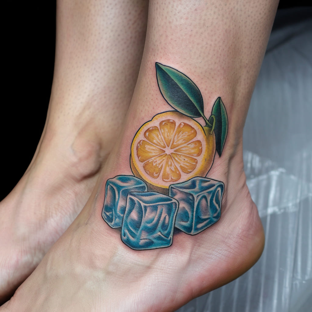 Lemon and Ice Cubes on the Foot