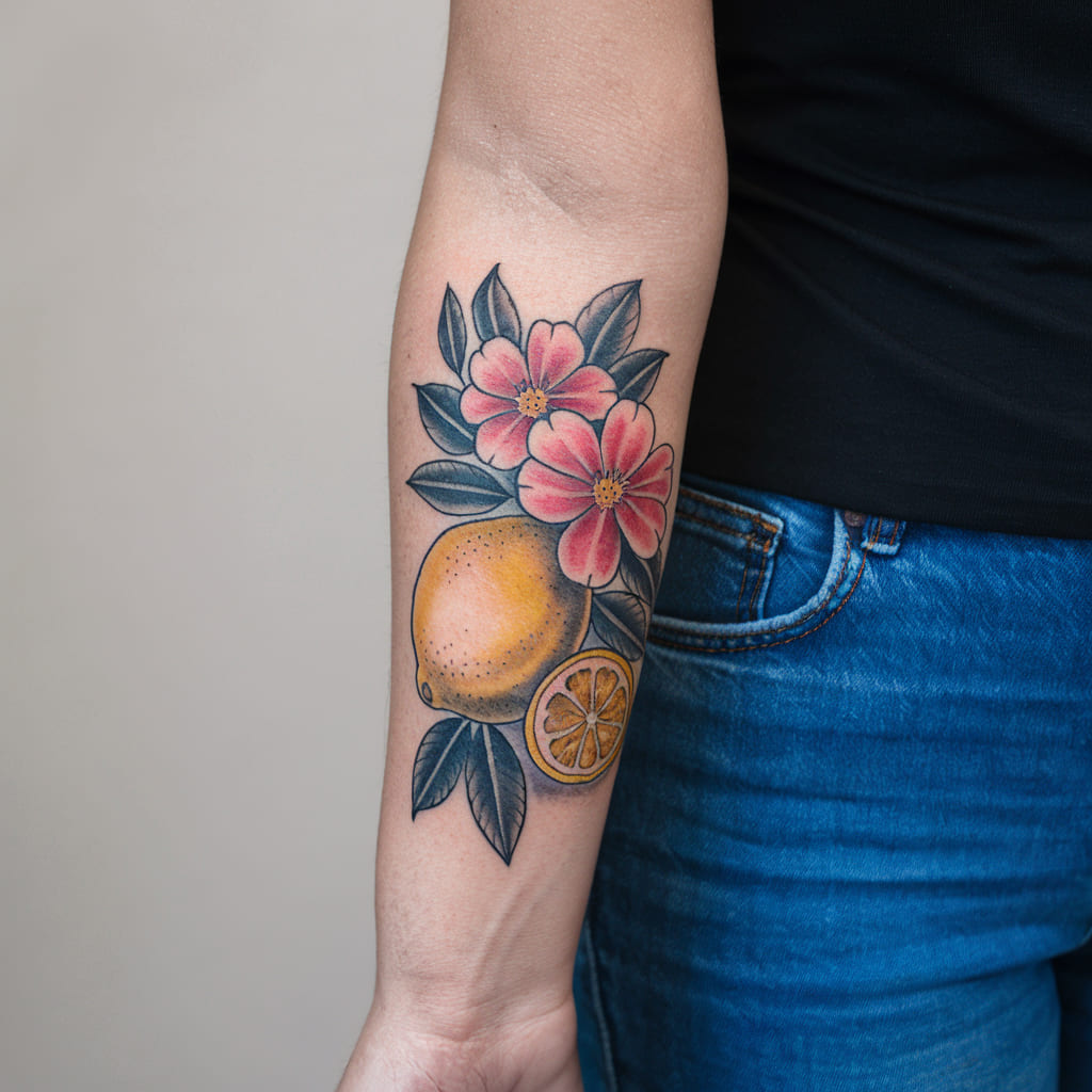 Lemon with Flowers on the Forearm