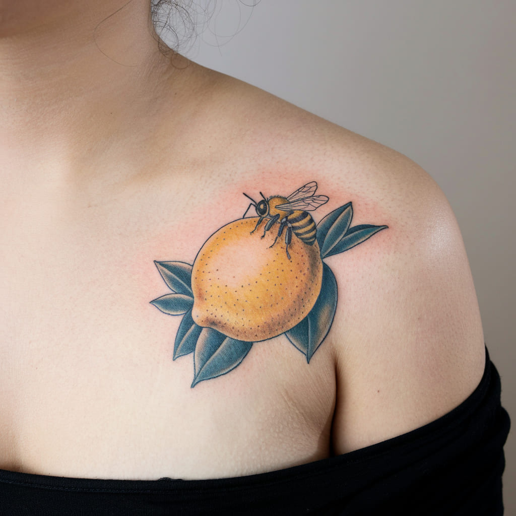 Lemon with a Honeybee on the Shoulder Blade