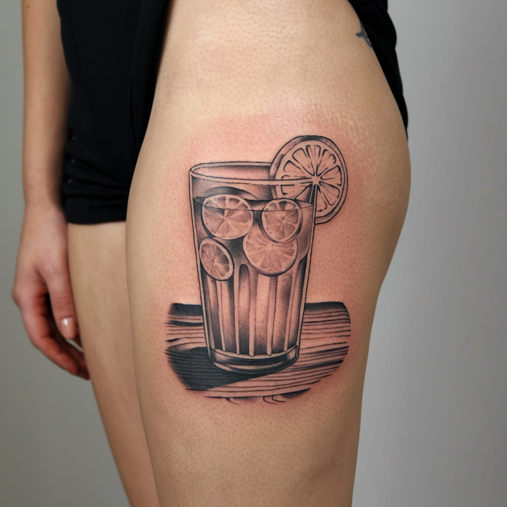 Lemonade Glass with a Lemon Slice on the Thigh