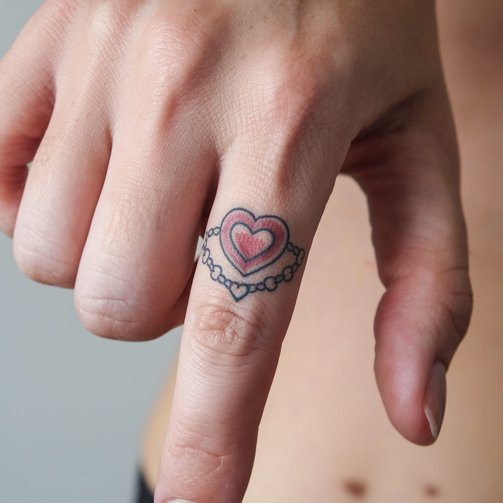 Miniature Heart Chain on the Finger