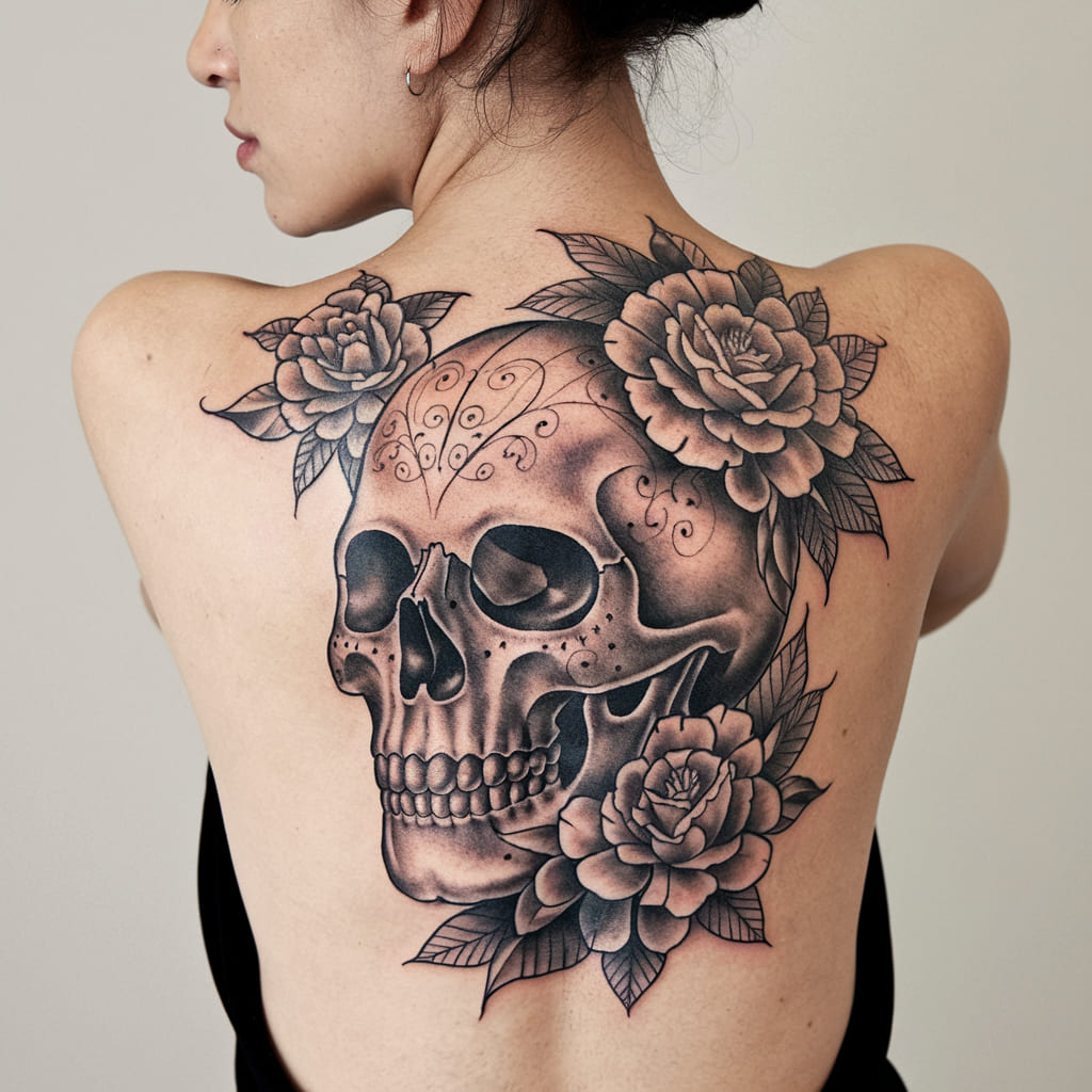 Ornate Skull with Floral Accents