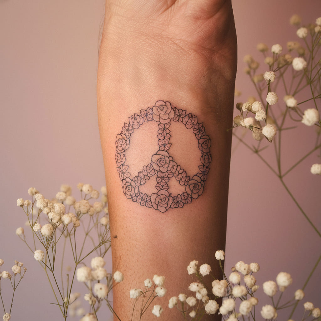 Peace Symbol Made of Flowers