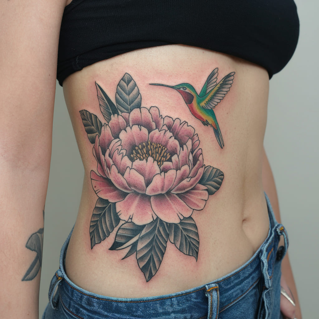 Peony and Hummingbird