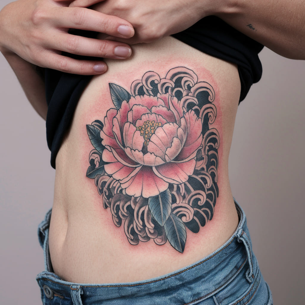 Peony with Japanese Waves