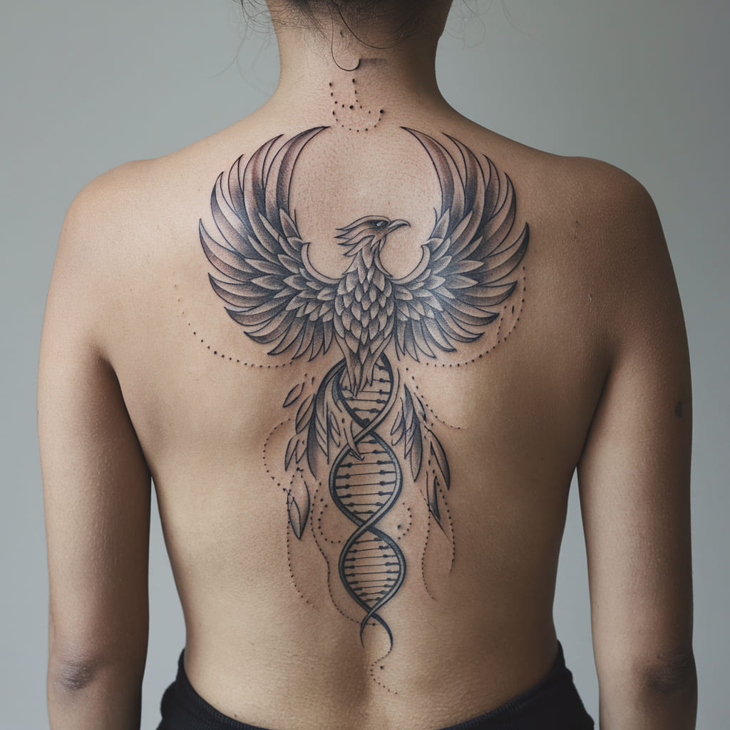 Phoenix Rising from DNA on the Back