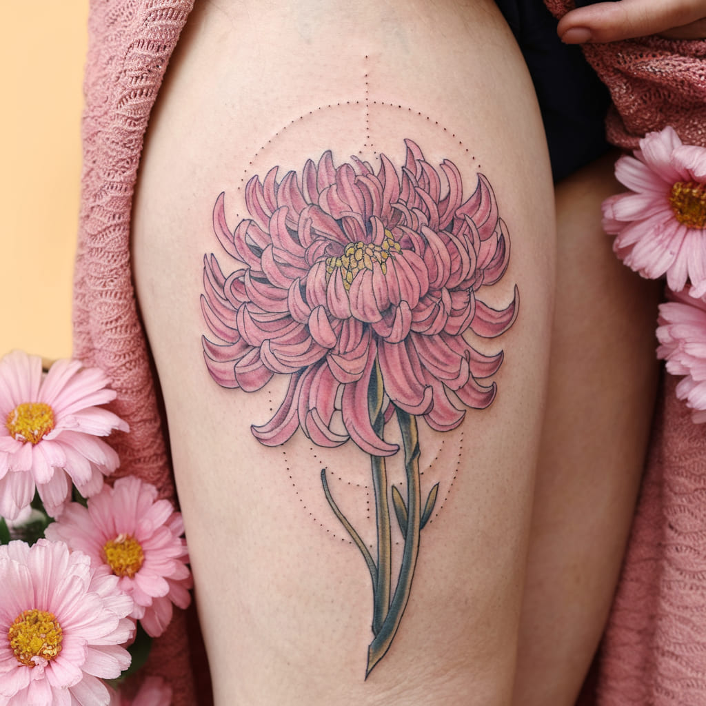 Pink Chrysanthemum on the Thigh