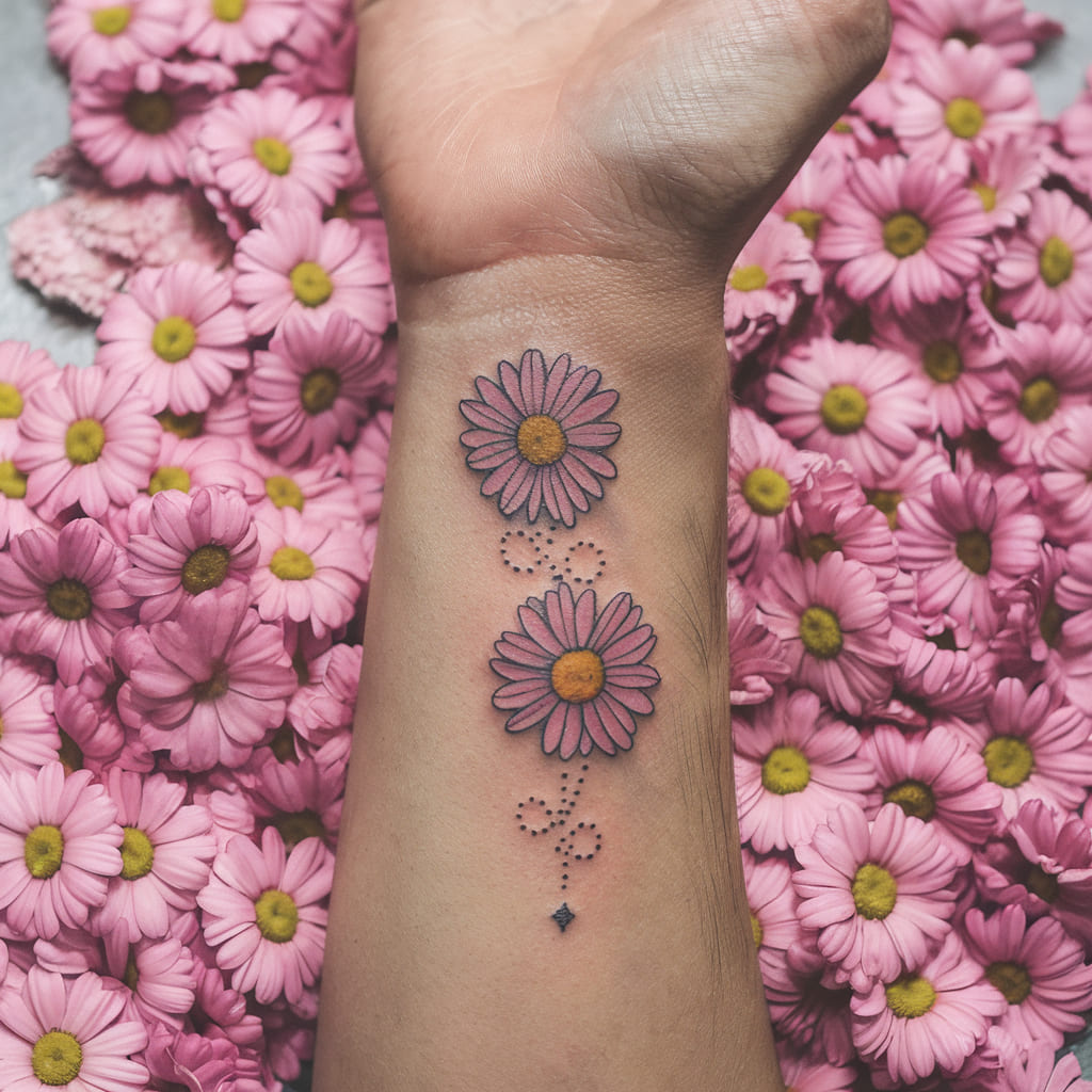 Pink Daisy Chain on the Wrist