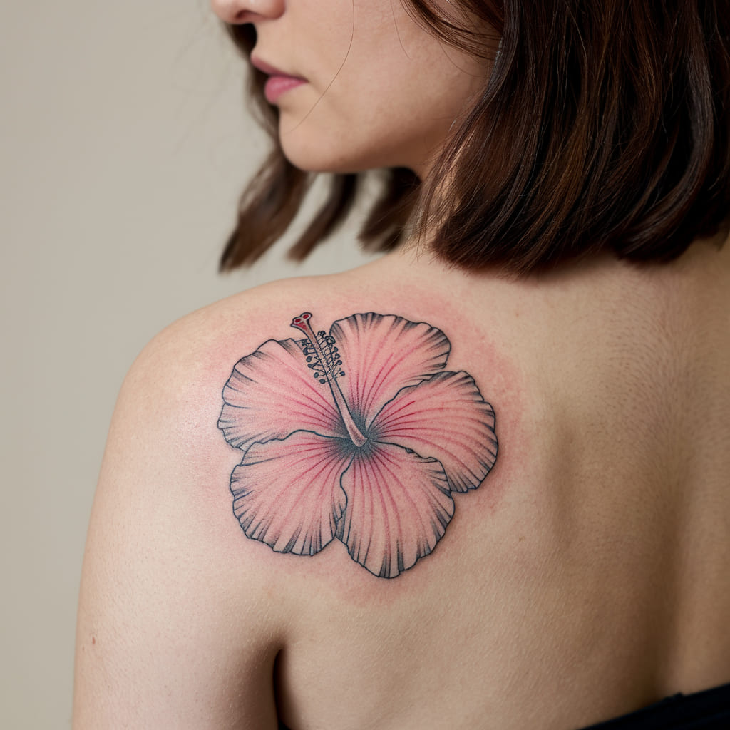 Pink Hibiscus on the Shoulder Blade