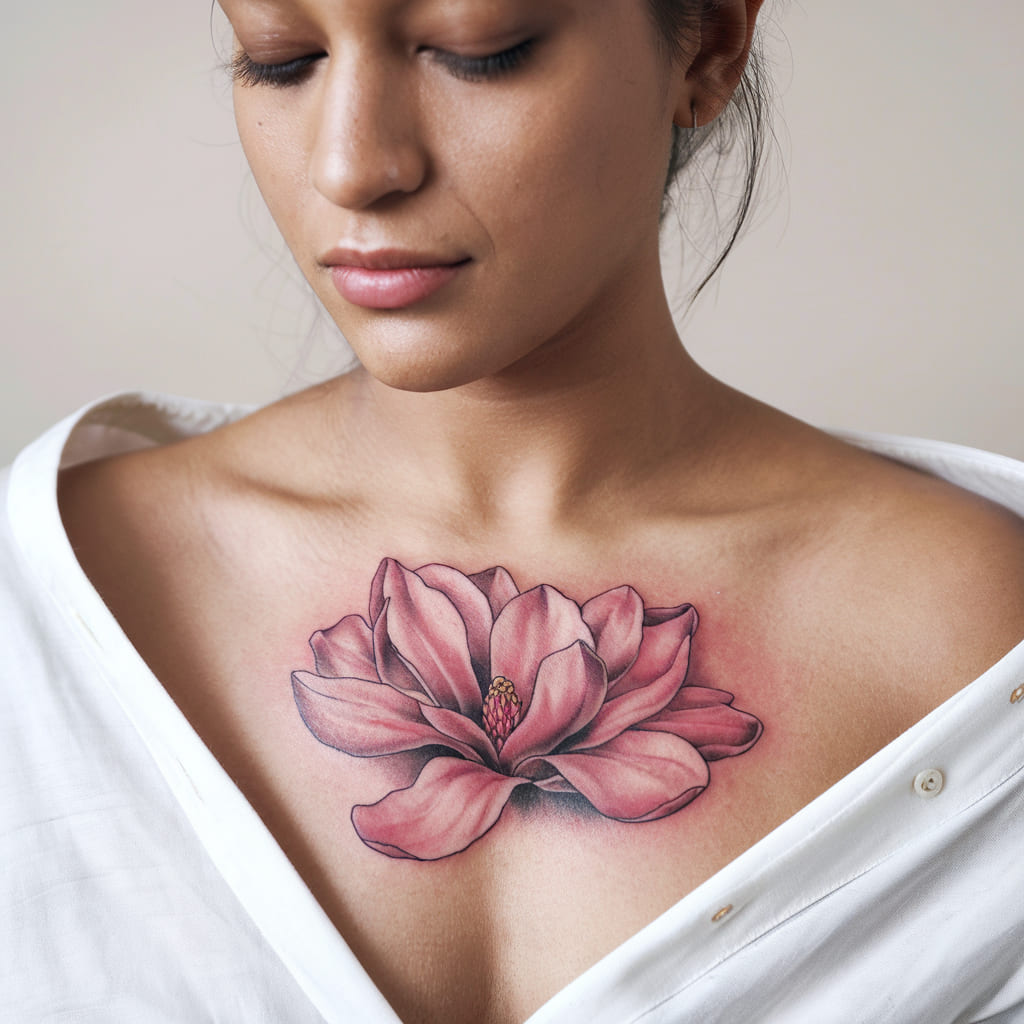 Pink Magnolia on the Collarbone