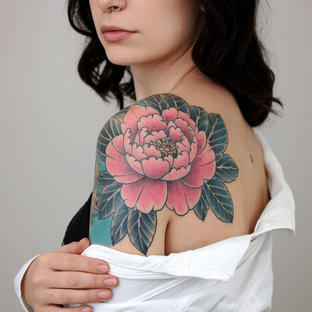 Pink Peony on the Shoulder