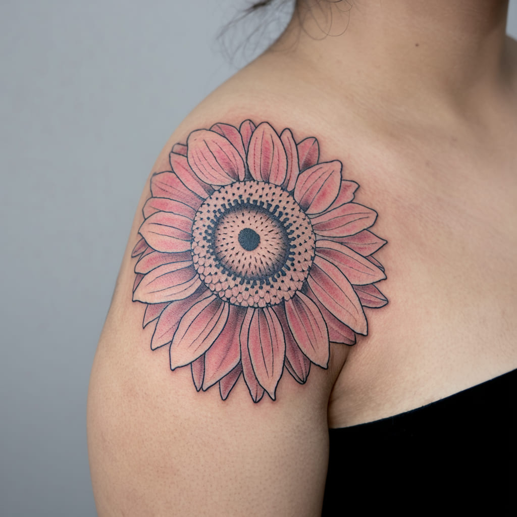 Pink Sunflower on the Shoulder