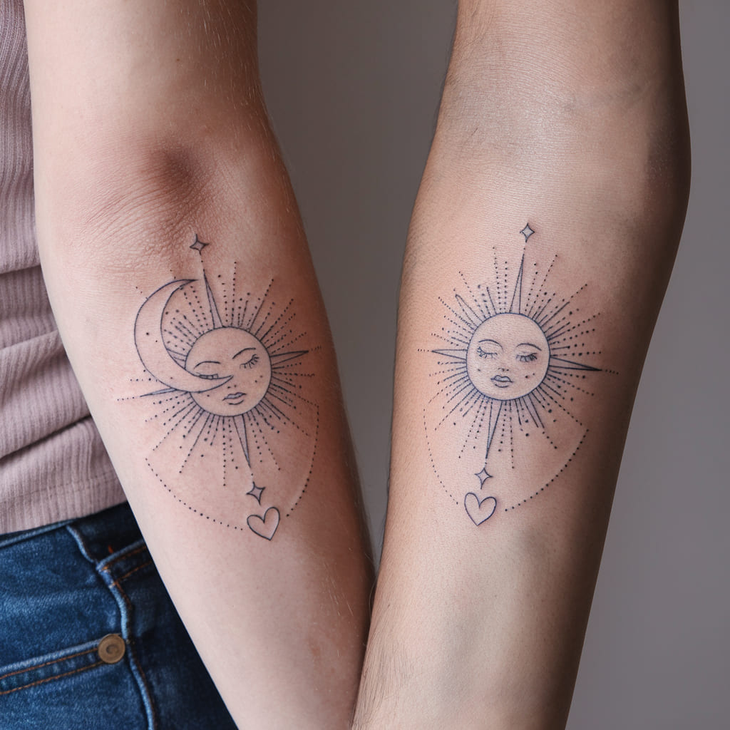 Sun and Moon with Simple Hearts