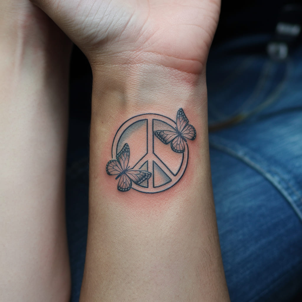 Tiny Peace Sign with Butterflies