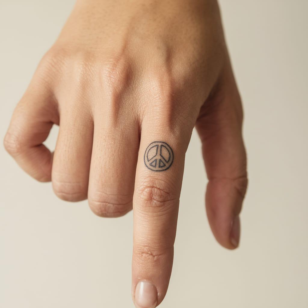 Tiny Peace Symbol on Finger