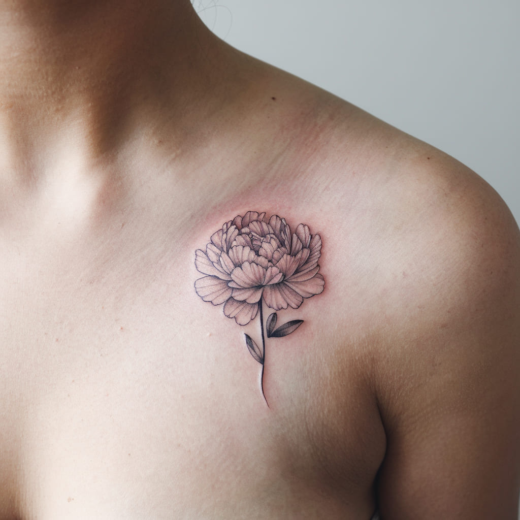 Tiny Peony on Collarbone