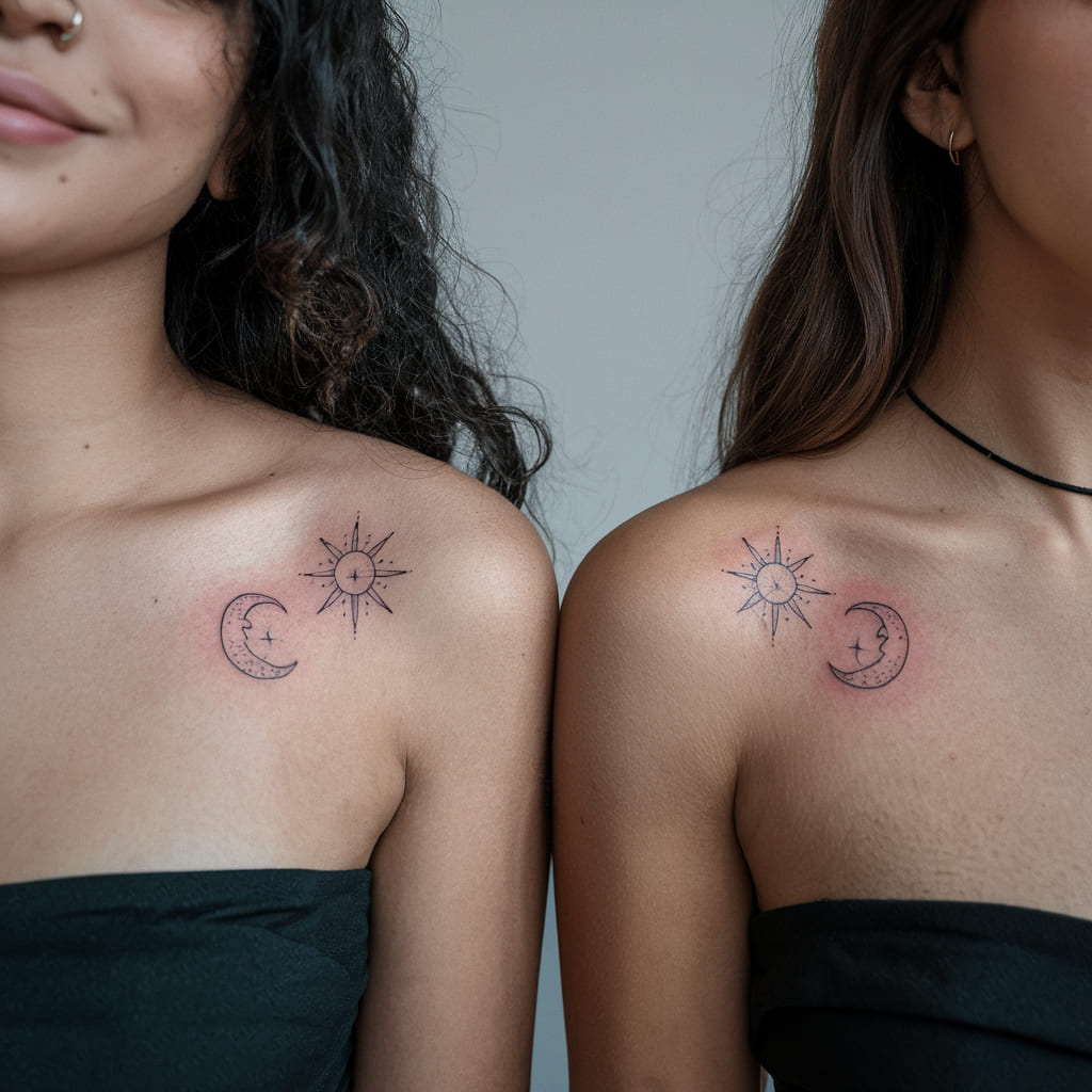 Tiny Sun and Moon on the Collarbone