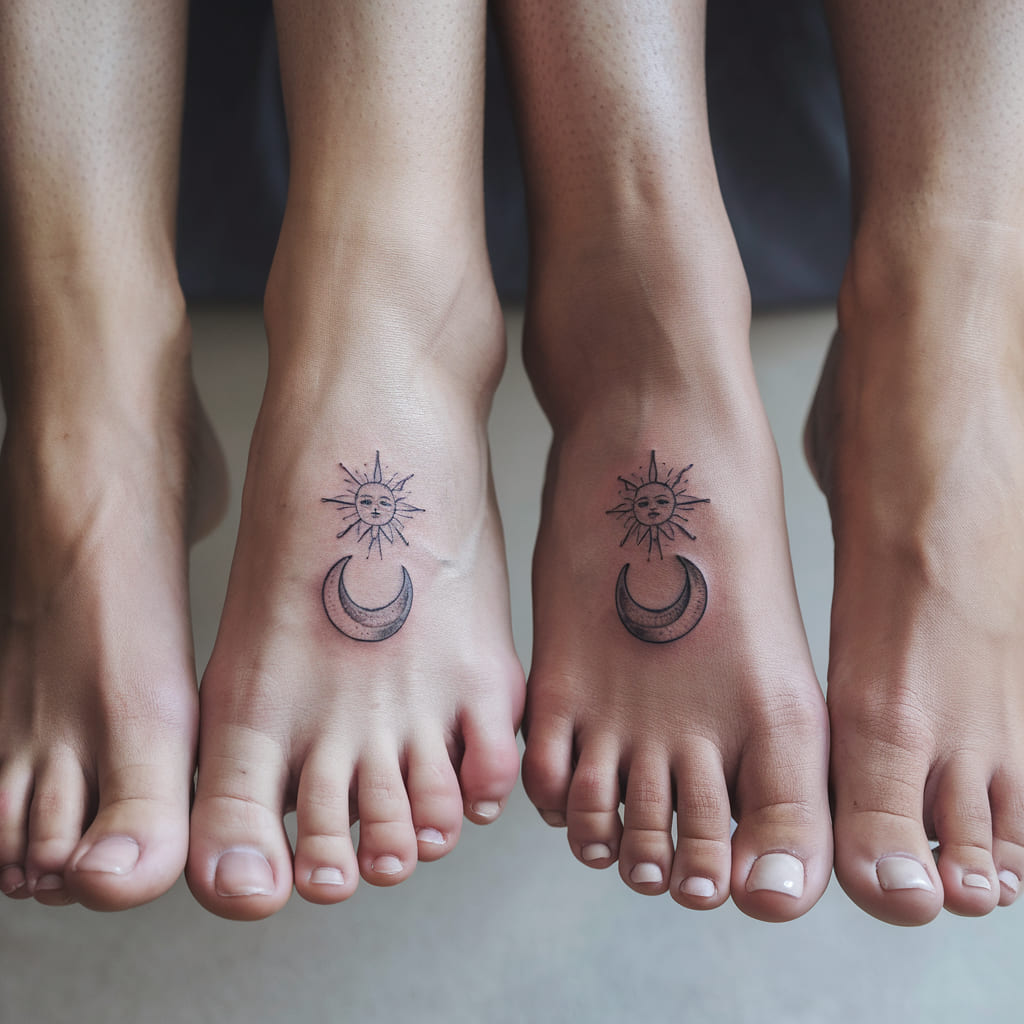 Tiny Sun and Moon on the Foot