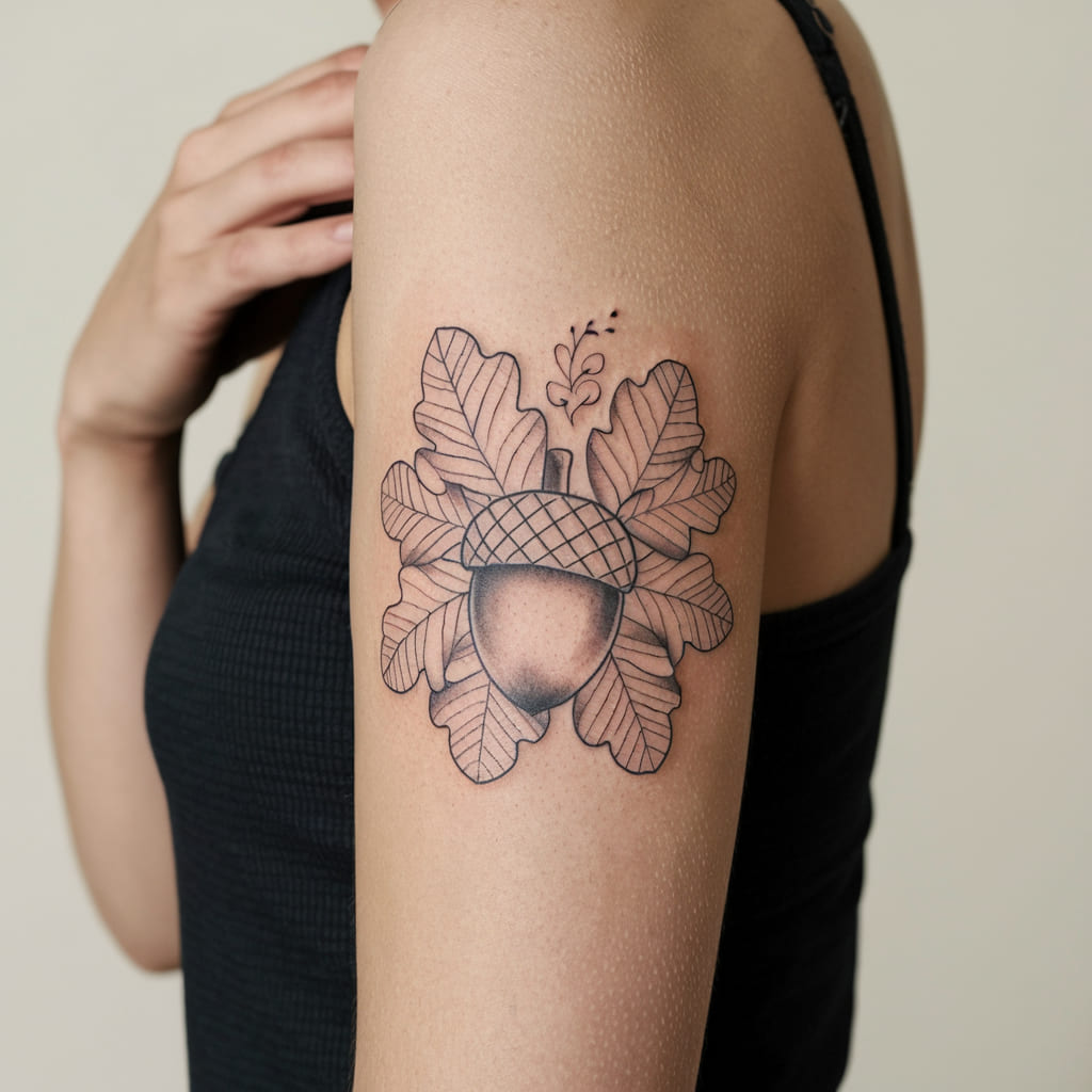 Acorn with Leaves Tattoo