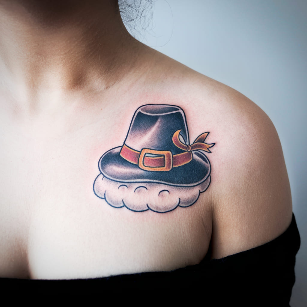 Adorable Pilgrim Hat Tattoo