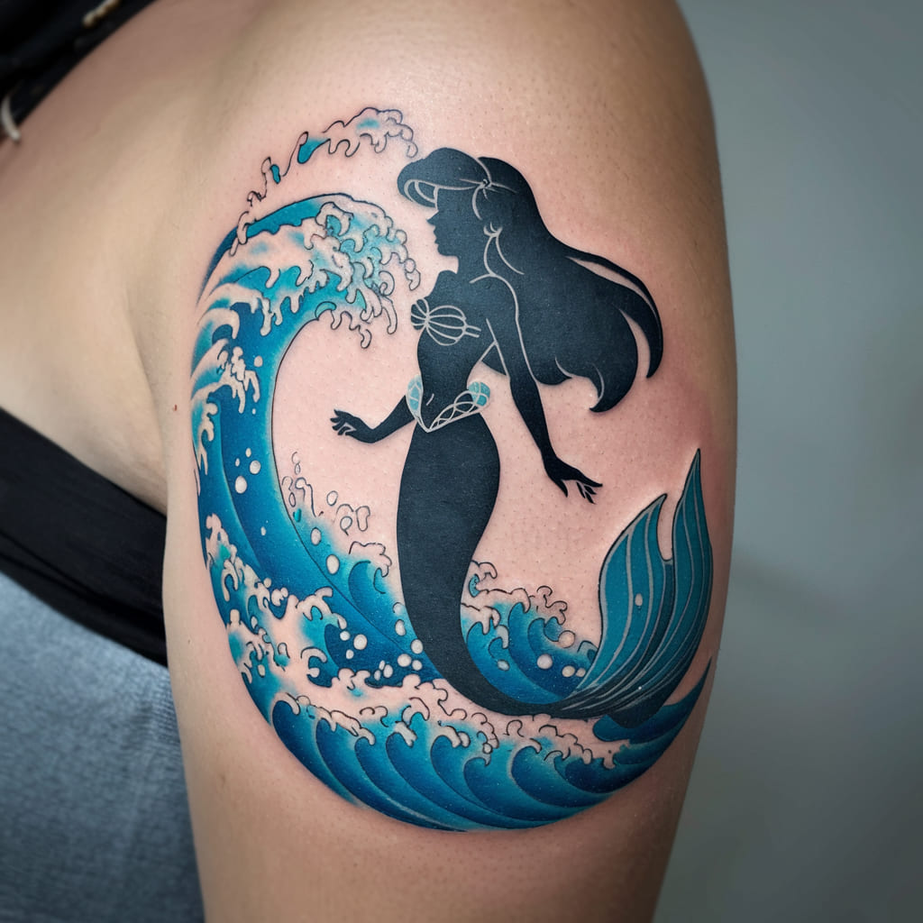 Ariel Silhouette with Waves Tattoo