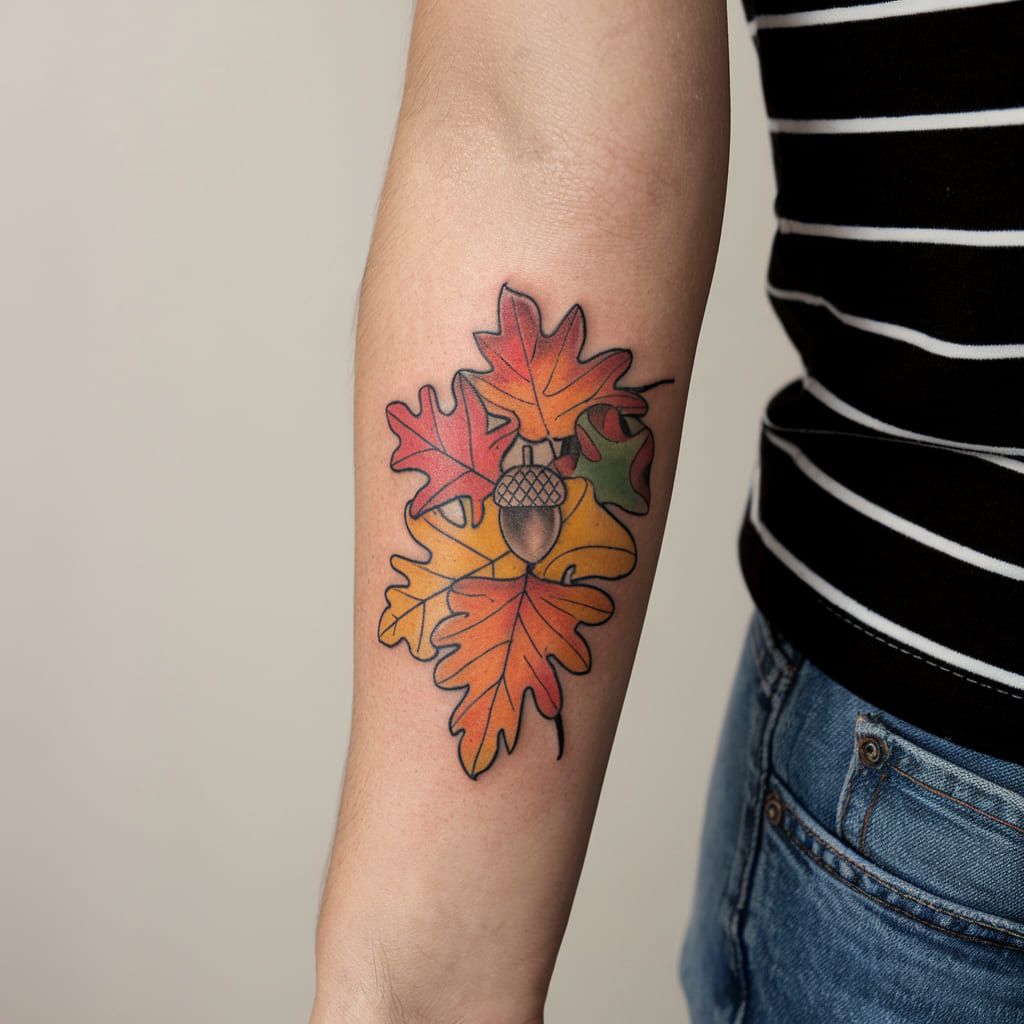 Autumn Leaves with Acorn Tattoo