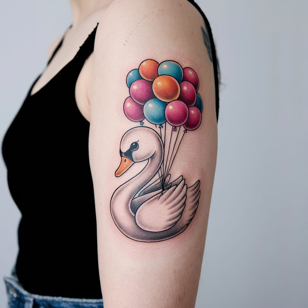 Chibi Swan with a Balloon Bouquet