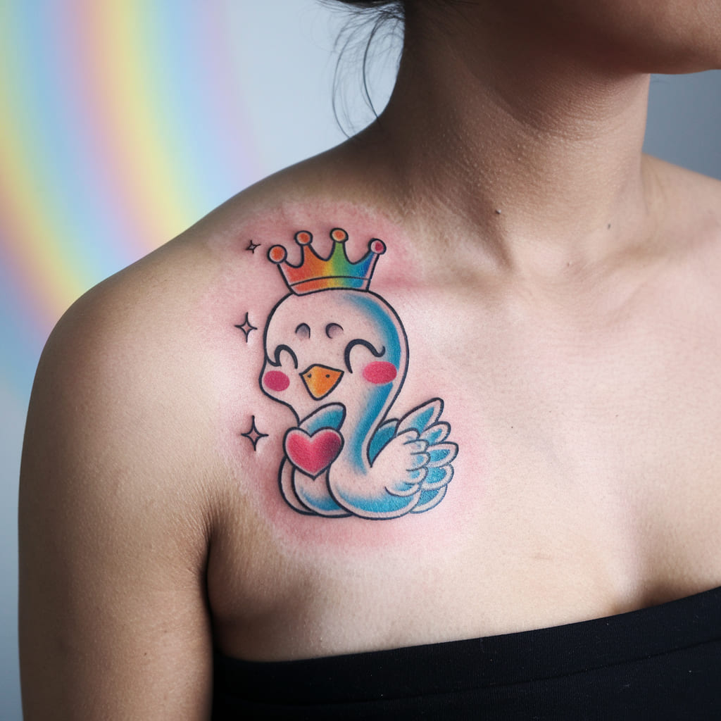 Chibi Swan with a Rainbow-Colored Crown