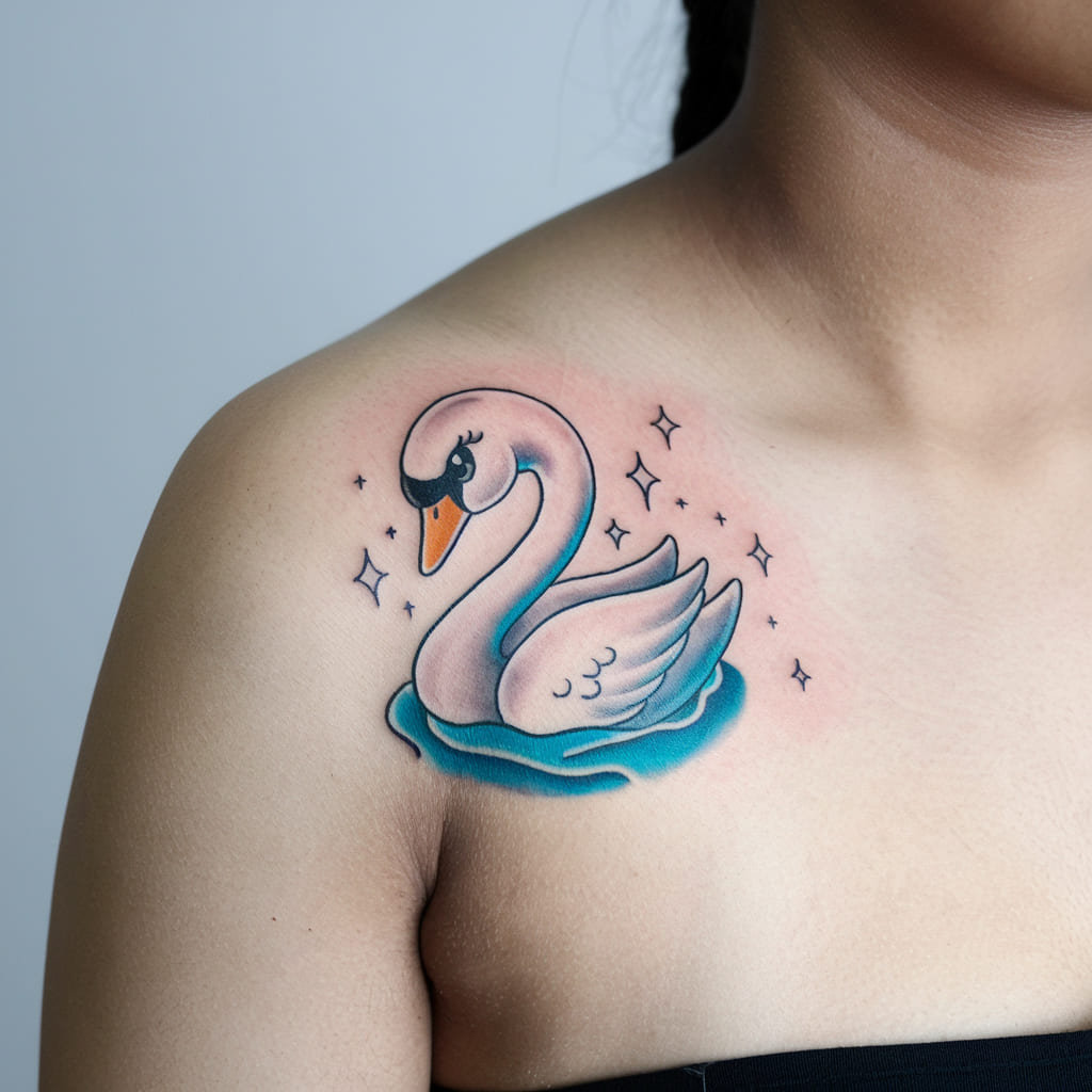 Chibi Swan with a Starry Background