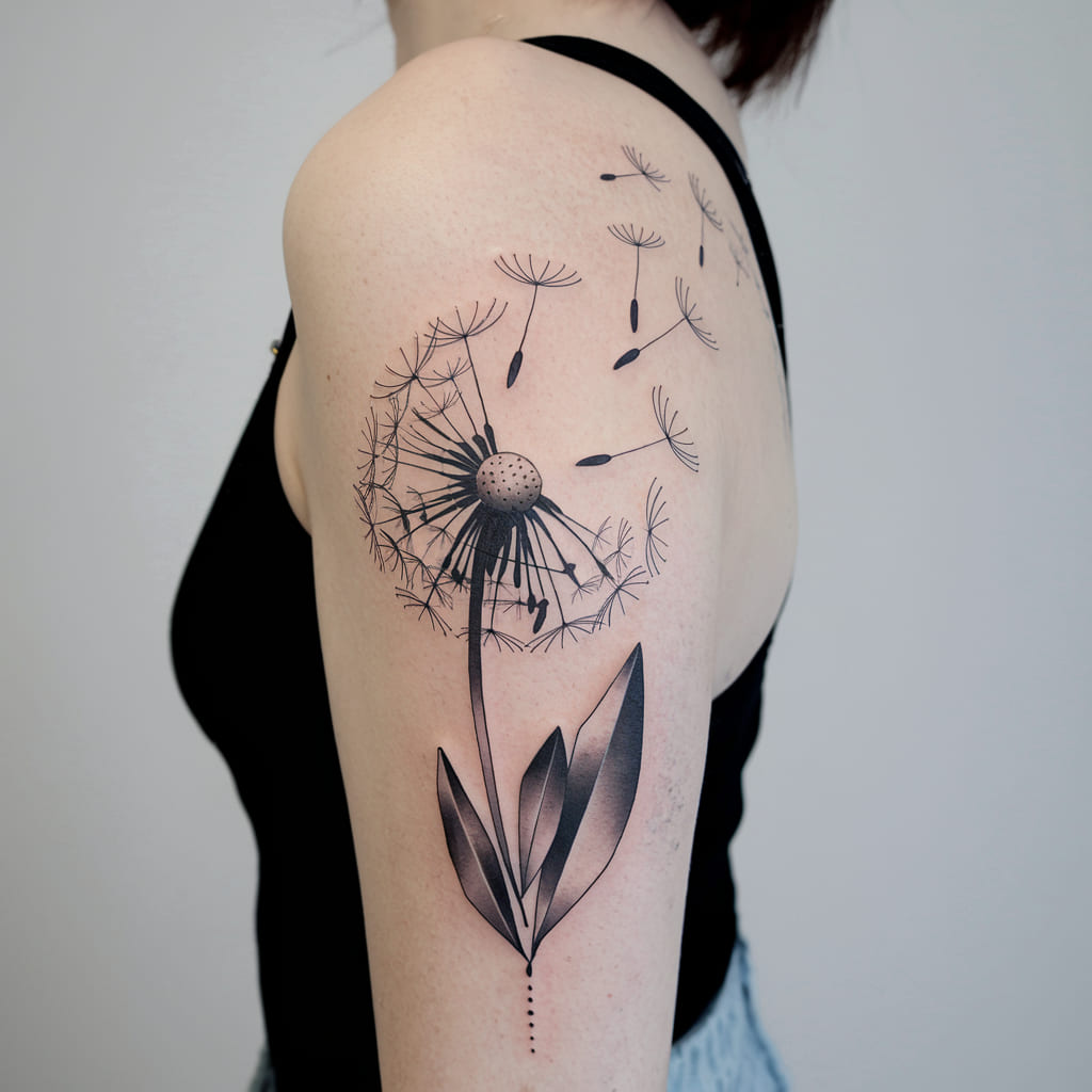 Dandelion with Floating Geometric Shapes