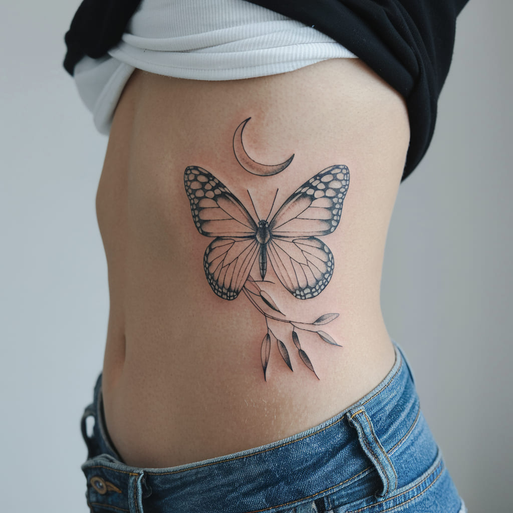 Delicate Butterfly and Crescent Moon