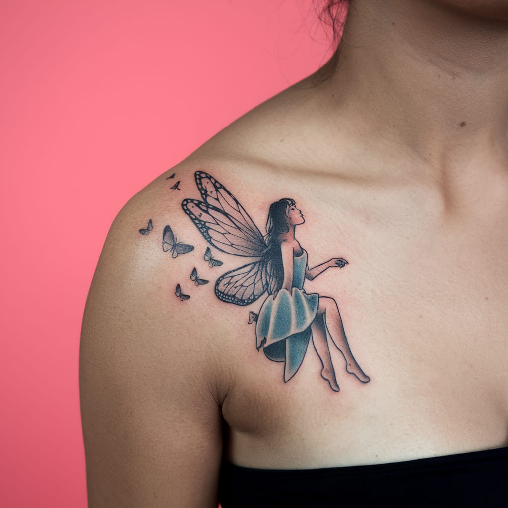 Fairy and Butterfly Tattoo