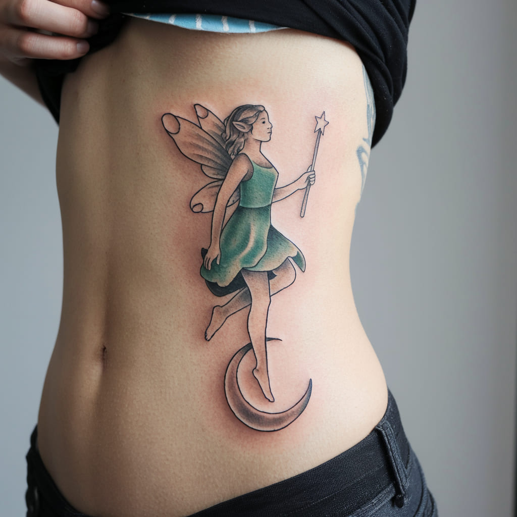 Fairy and Crescent Moon Tattoo