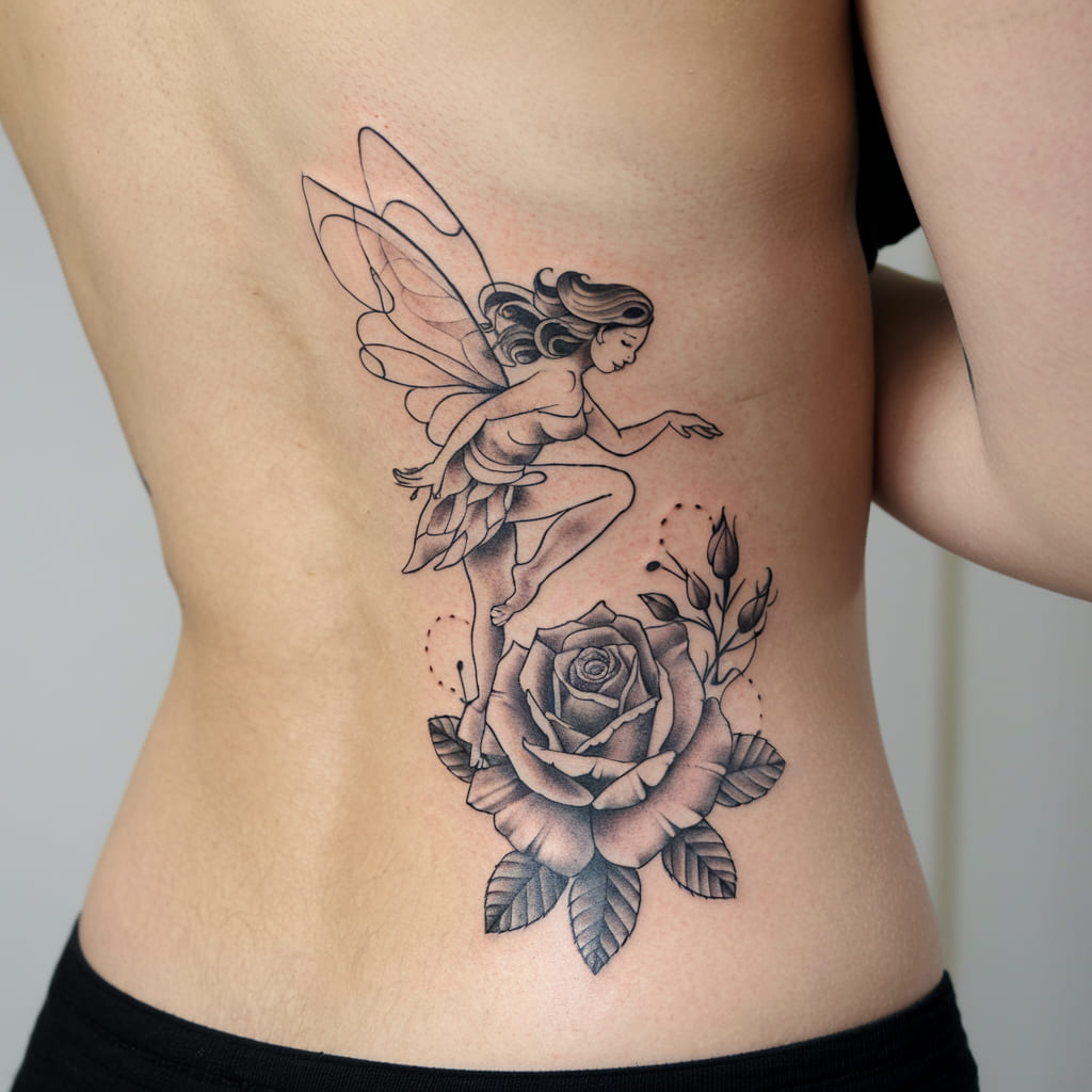 Fairy and Rose Tattoo