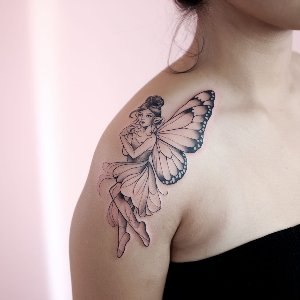 Fairy with Butterfly Wings Tattoo