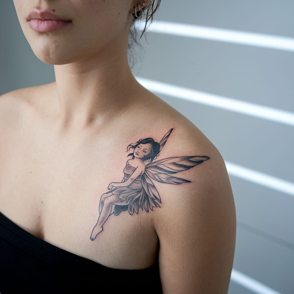 Fairy with Feather Wings Tattoo