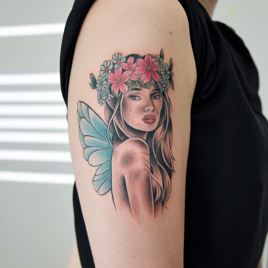 Fairy with Flower Crown Tattoo