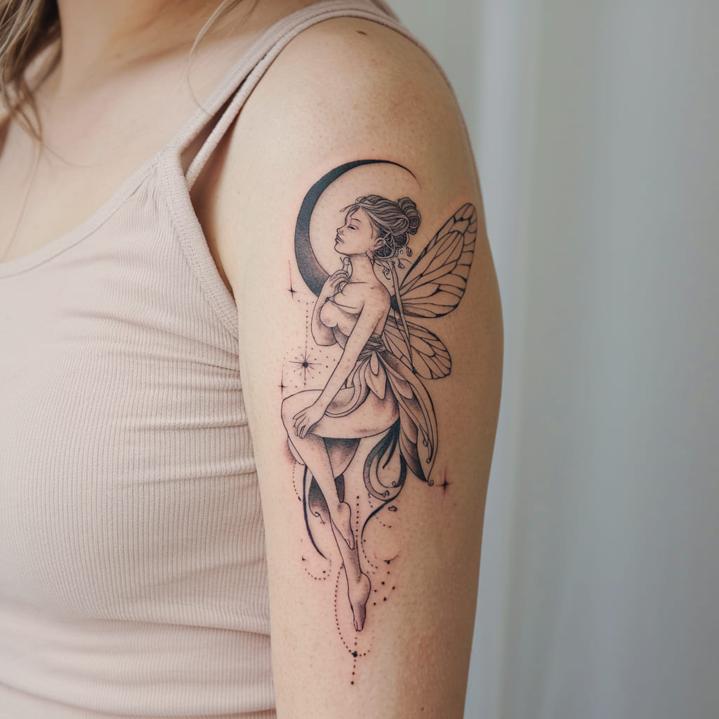 Fairy with Moon Tattoo