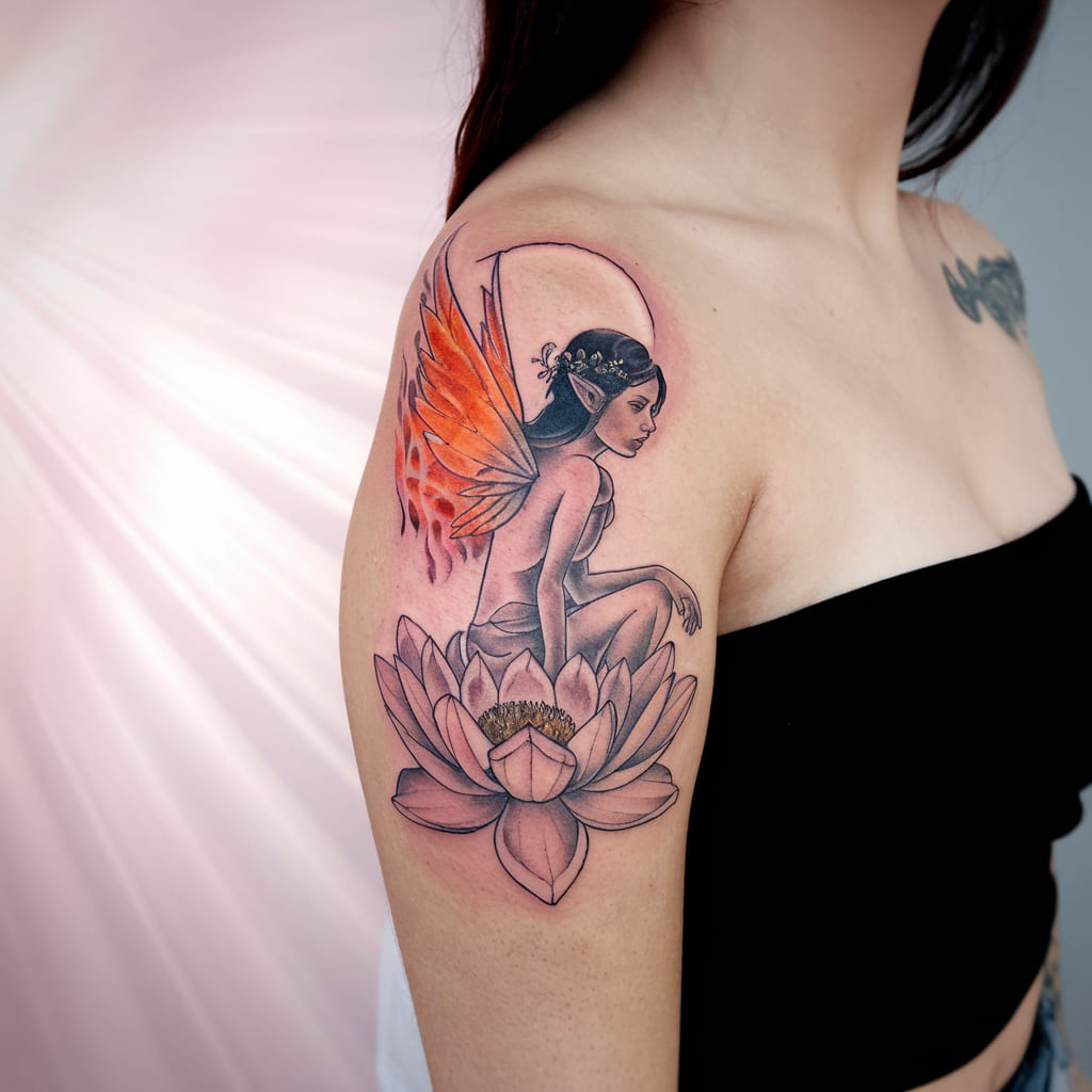 Fairy with Wings of Fire Tattoo