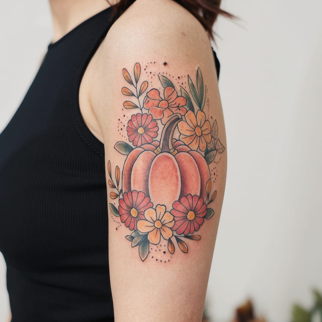 Fall Flowers with Pumpkin Tattoo